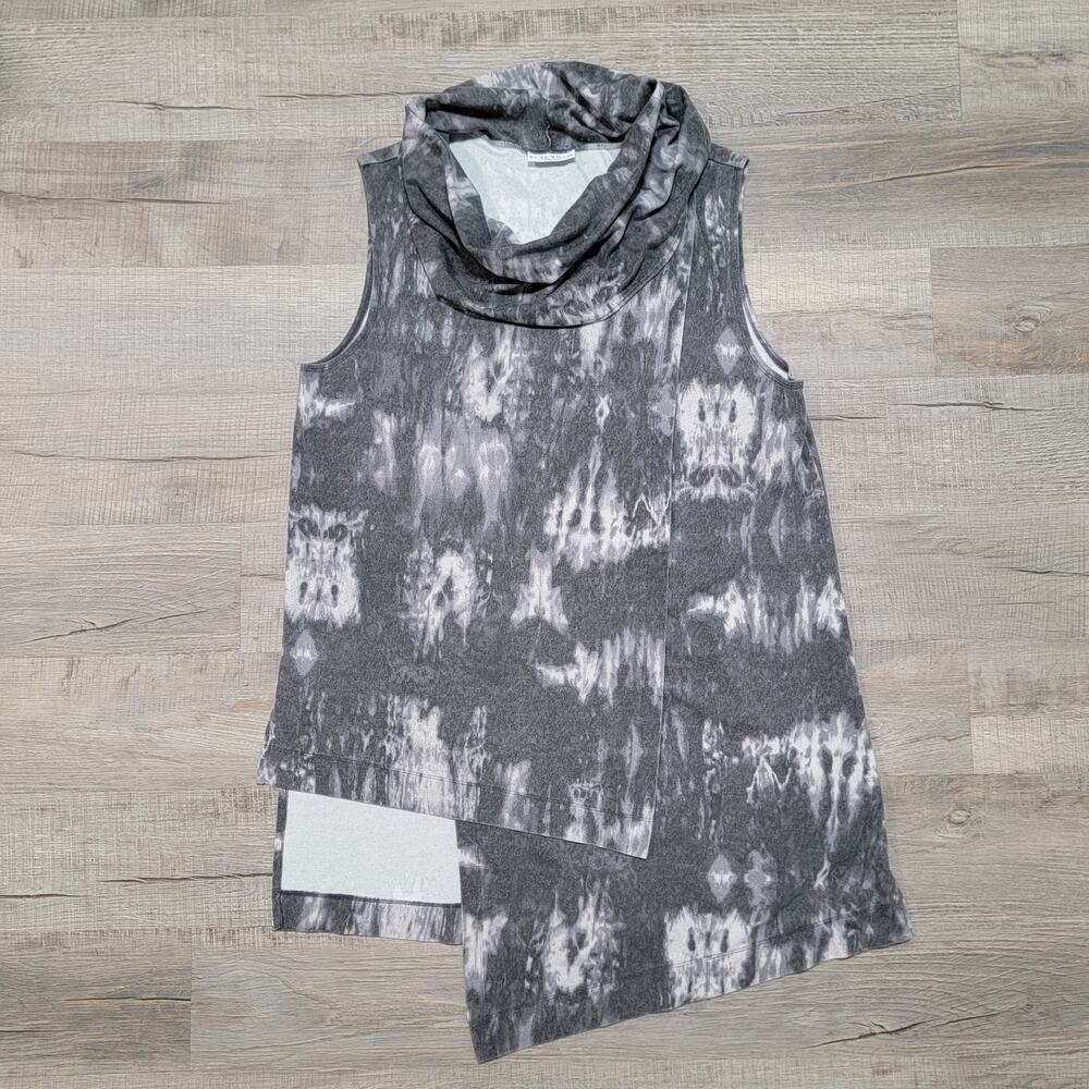 Bryn Walker XL Cowl Neck Sleeveless Asymmetric Faux Wrap Tunic Top Tie Dye
